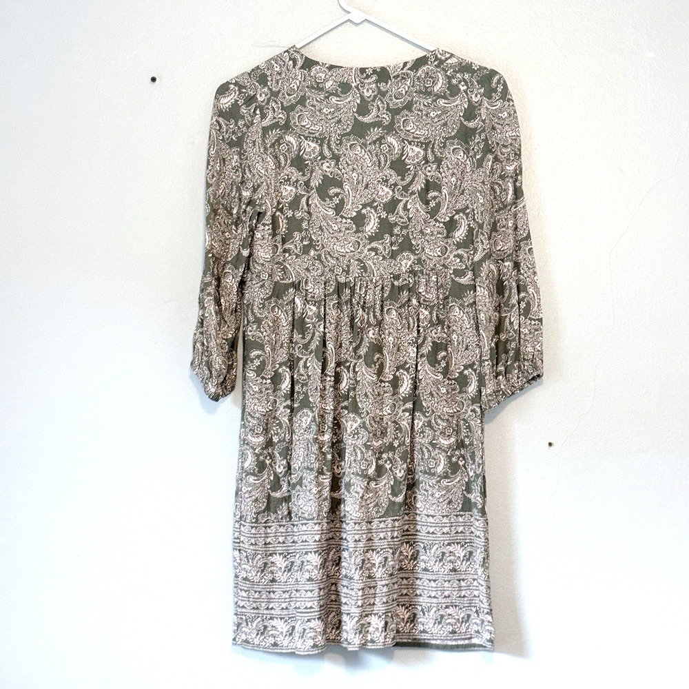 J. Jill Dress Size XS Petite Green Pink Boho Peasant Paisley Shift - Picture 2 of 7